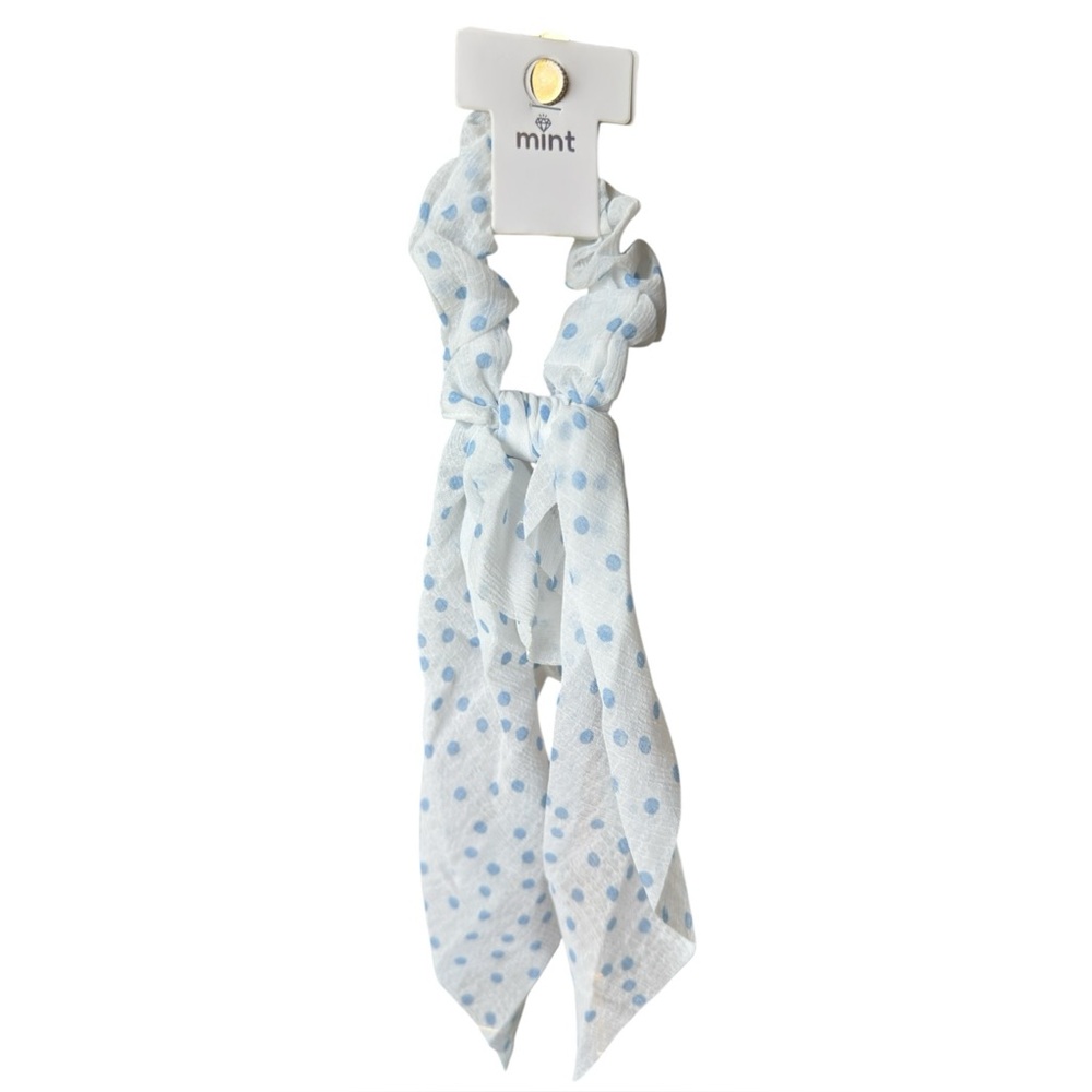 Mint Light Blue Polka Dot and White Print Scarf Scrunchie Hair Tie NWT 3/$15✨